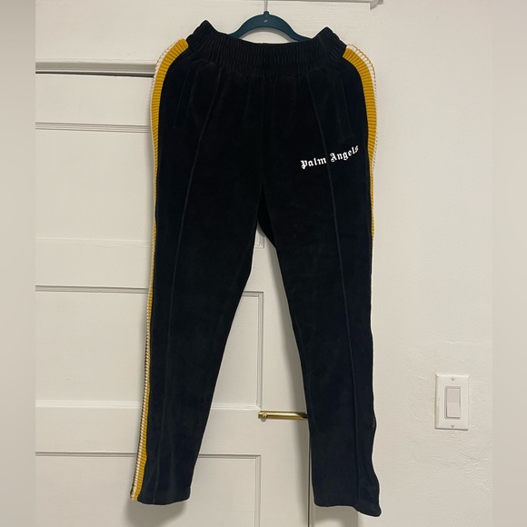 EUC Men’s Medium Palm Angles Chenille Straps Velvet Sweatpants In Black/Yellow - Picture 9 of 15